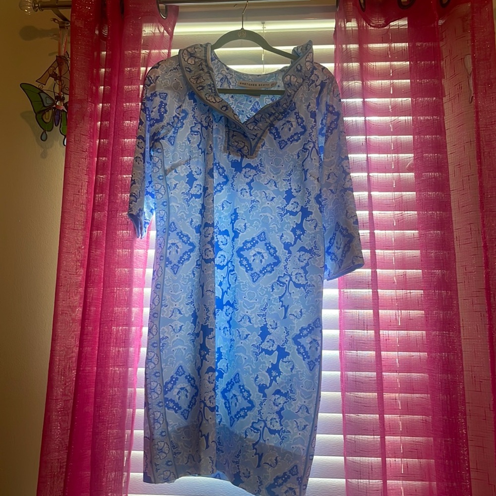 Gretchen Scott Designs Blue and White Midi Dress